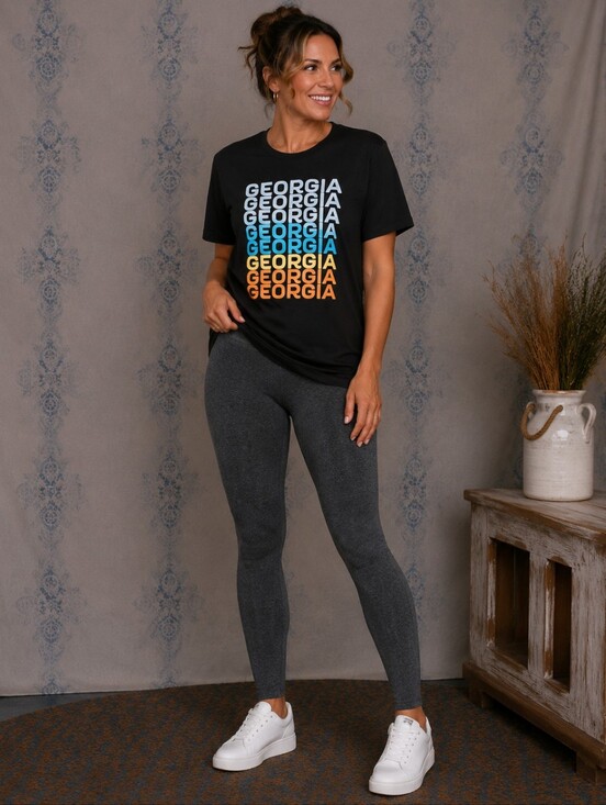 State of Mind Other - State of Mind Black Tee with Blue, Yellow, Orange GEORGIA Stack Graphic